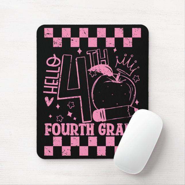 Hello 4th Fourth Grade Back To School Teacher Pink Mouse Mat (With Mouse)