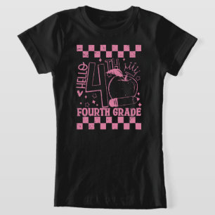 Hello 4th Fourth Grade Back To School Teacher Pink T-Shirt