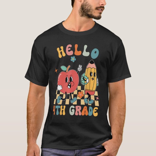Hello 4th Grade Back To School Teacher Students Ki T-Shirt (Front)