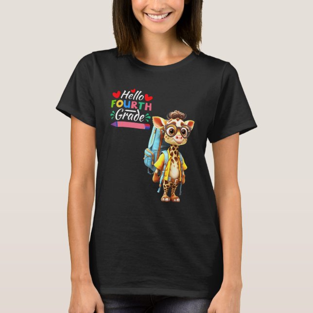 Hello 4th Grade Giraffe T-Shirt (Front)