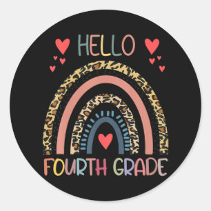 Hello 4th Grade Leopard Rainbow Fourth Grade Back Classic Round Sticker