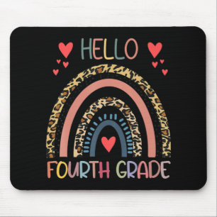Hello 4th Grade Leopard Rainbow Fourth Grade Back  Mouse Mat