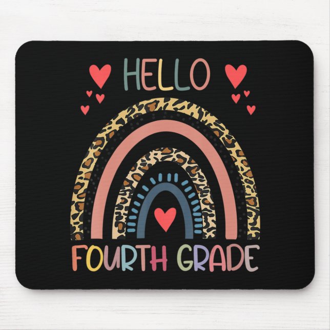 Hello 4th Grade Leopard Rainbow Fourth Grade Back  Mouse Mat (Front)