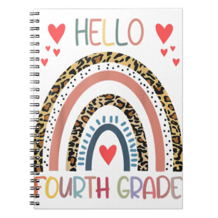 Hello 4th Grade Leopard Rainbow Fourth Grade Back Notebook
