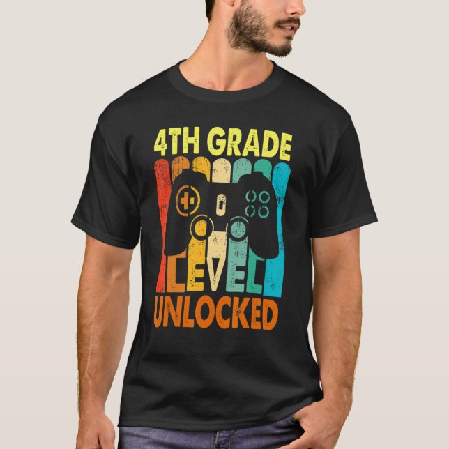 Hello 4th Grade Level Unlocked Video Game Back To  T-Shirt (Front)