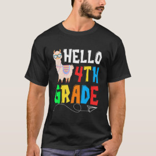 Hello 4th Grade Llama Happy First Day Of School T-Shirt