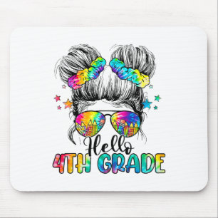 Hello 4th Grade Messy Hair Bun Girl Ck To School F Mouse Mat