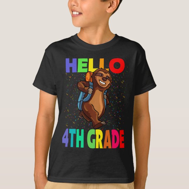 Hello 4th Grade Sloth Back To School T-Shirt (Front)
