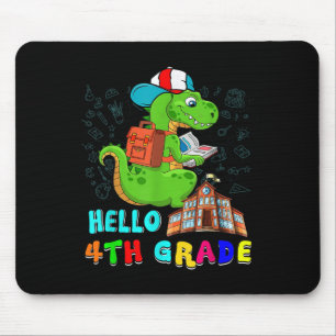 Hello 4th Grade T-rex Wearing School Bag Reading B Mouse Mat