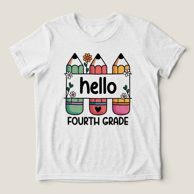 Hello 4th Grade Teacher Cute Pencil Tri-Blend Shirt (Design Front)