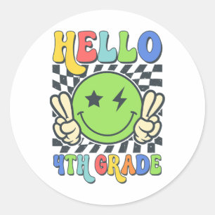 Hello 4th Grade Vibes Groovy Smile Face Back To Sc Classic Round Sticker