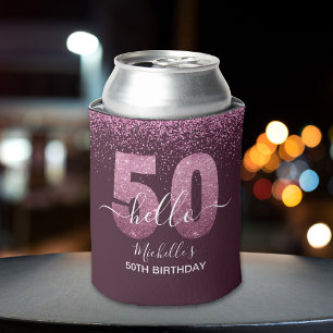 Hello 50! -Birthday 50th Women's with Pink glitter Can Cooler
