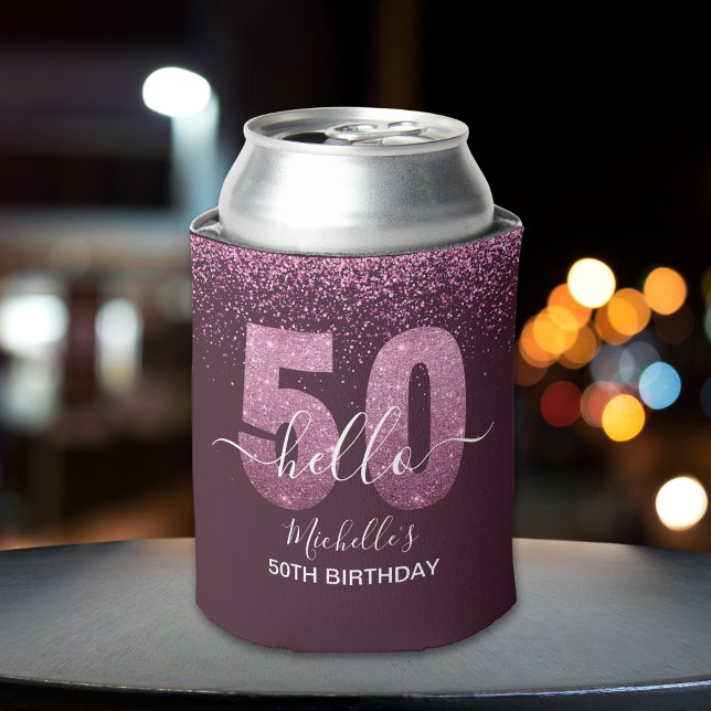 Hello 50! -Birthday 50th Women's with Pink glitter Can Cooler (Creator Uploaded)