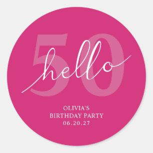 Hello 50 Bold Hot Pink 50th Birthday Custom Classic Round Sticker