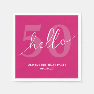 Hello 50 Bold Hot Pink 50th Birthday Custom Napkin