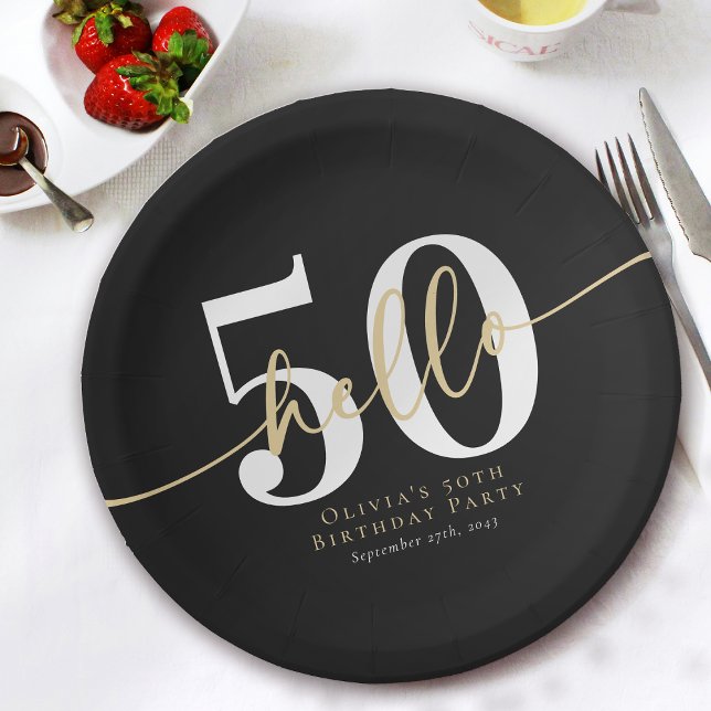 Hello 50 Fiftieth Birthday Party Paper Plate (Creator Uploaded)