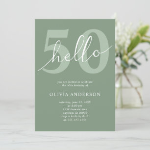 Hello 50   Minimal Sage Green 50th Birthday Party Invitation
