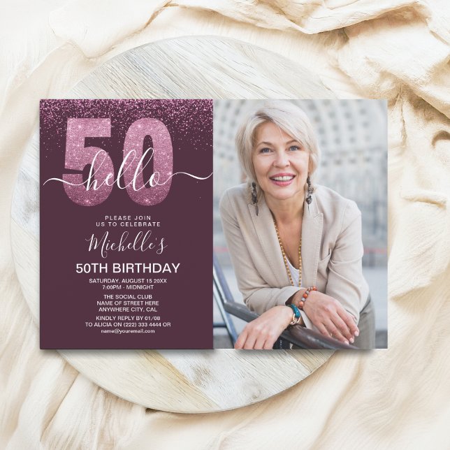 Hello 50! - Modern 50TH Birthday with photo Invitation (Creator Uploaded)