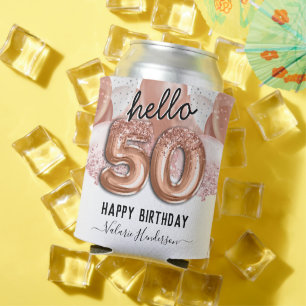 Hello 50 Pink Glitter Birthday Balloons Can Cooler