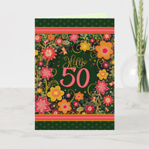Hello 50 Pretty Floral Fun Birthday Inspirivity Card