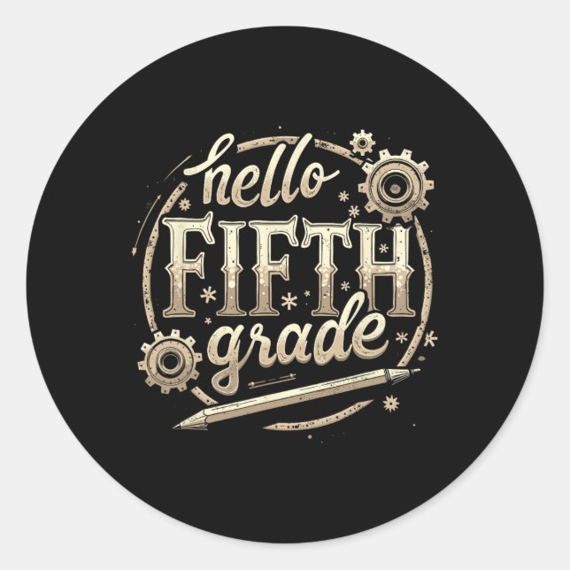 Hello 5th Grade Ck To School Apparel  Classic Round Sticker (Front)