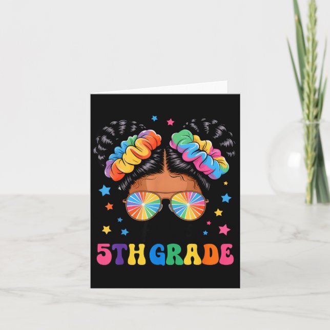 Hello 5th Grade First Day Back to School Messy Bun Card (Front)