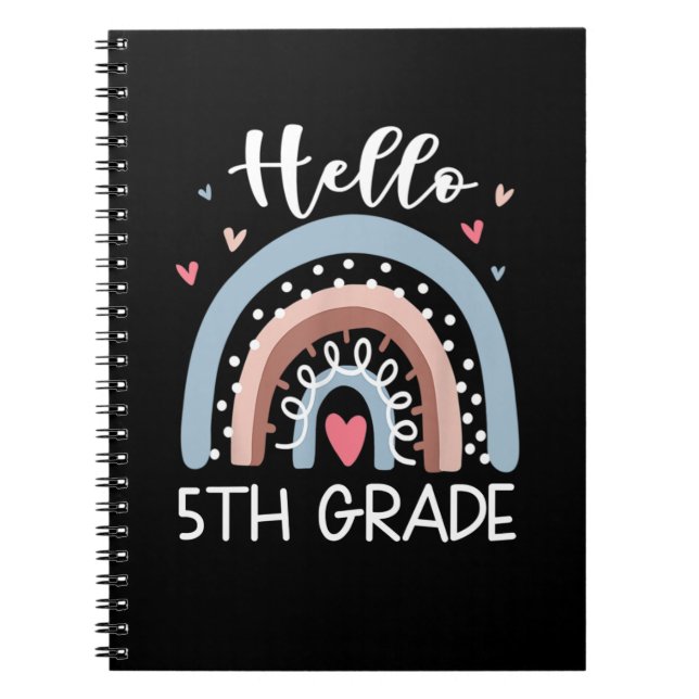 Hello 5th Grade Funny Boho Rainbow Back To School Notebook (Front)