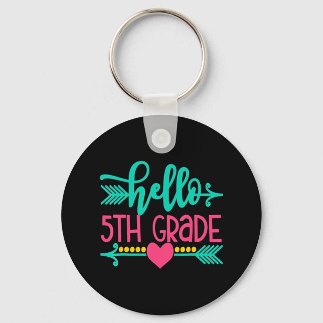Hello 5th Grade Girls Back To School Gift Cute Hea Key Ring (Front)