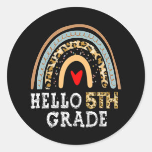 Hello 5th Grade Leopard Rainbow Back To School Tea Classic Round Sticker
