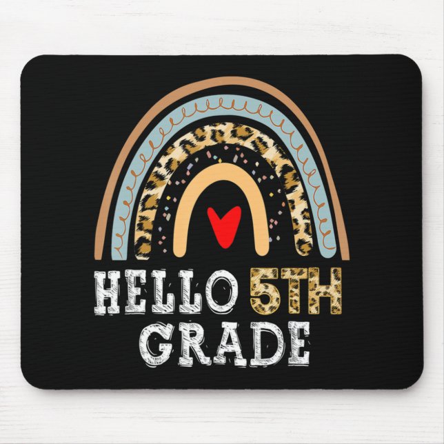 Hello 5th Grade Leopard Rainbow Back To School Tea Mouse Mat (Front)