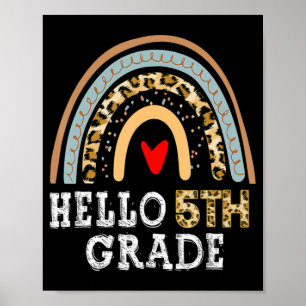Hello 5th Grade Leopard Rainbow Back To School Tea Poster