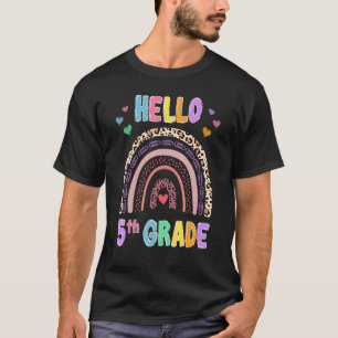 Hello 5th Grade Leopard Rainbow Teacher Girls Back T-Shirt