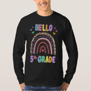 Hello 5th Grade Leopard Rainbow Teacher Girls Back T-Shirt