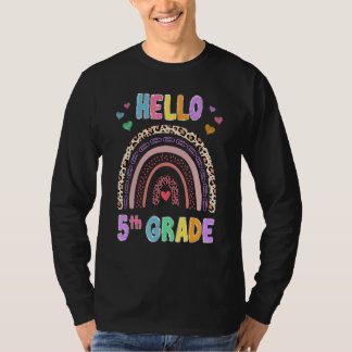Hello 5th Grade Leopard Rainbow Teacher Girls Back T-Shirt