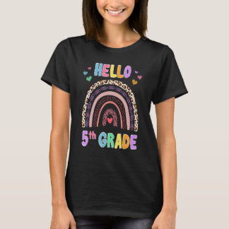 Hello 5th Grade Leopard Rainbow Teacher Girls Back T-Shirt