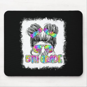 Hello 5th Grade Messy Bun Girls Tie Dye Cute Back  Mouse Mat