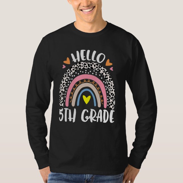 Hello 5th Grade Rainbow Leopard Back To School Tea T-Shirt (Front)