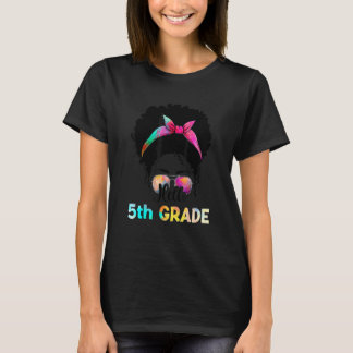 Hello 5th Grade Teacher Afro Messy Bun Back To T-Shirt