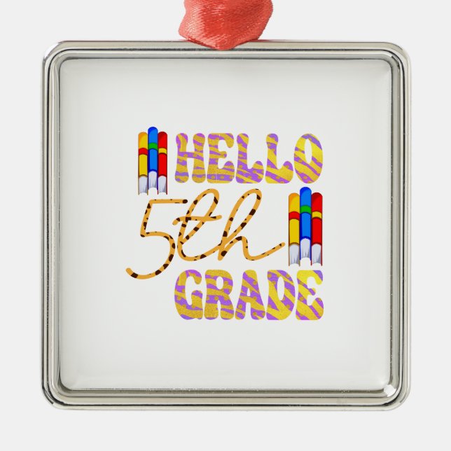 Hello 5th Grade Teacher Metal Tree Decoration (Front)