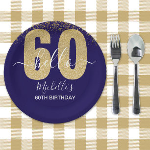 Hello 60! - Elegant 60th Birthday Woman Gold  Paper Plate