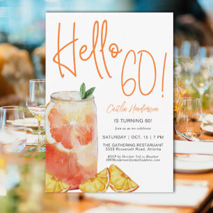 Hello 60 Fun Orange Birthday Invitation