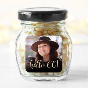 Hello 60 Gold Script Birthday Party Photo Square Sticker