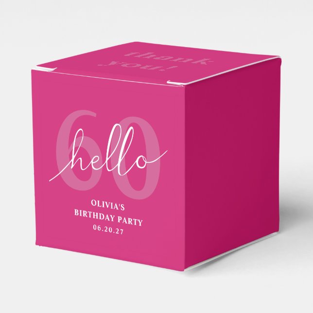Hello 60 Modern Simple Hot Pink 60th Birthday Favour Box (Front Side)