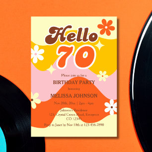 Hello 70 Retro Wave Groovy Flower Birthday  Invitation