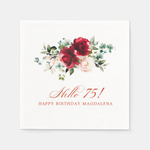 Hello 75 Birthday Party Red Pink Floral Napkin