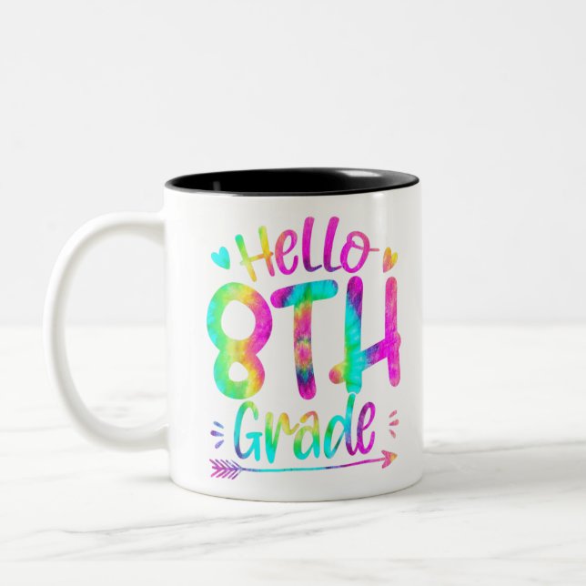 Hello 8th Grade Team Tie Dye Back to School Teache Two-Tone Coffee Mug (Left)