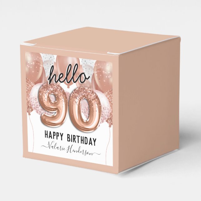 Hello 90 Pink Glitter Birthday Balloons Favour Box (Front Side)