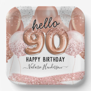 Hello 90 Pink Glitter Birthday Balloons Paper Plat Plate