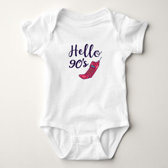 Hello 90s Cellphone Baby Bodysuit (Front)