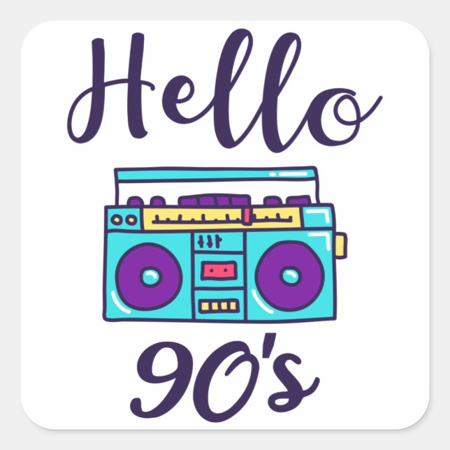 Hello 90s radio cassette recorder square sticker (Front)